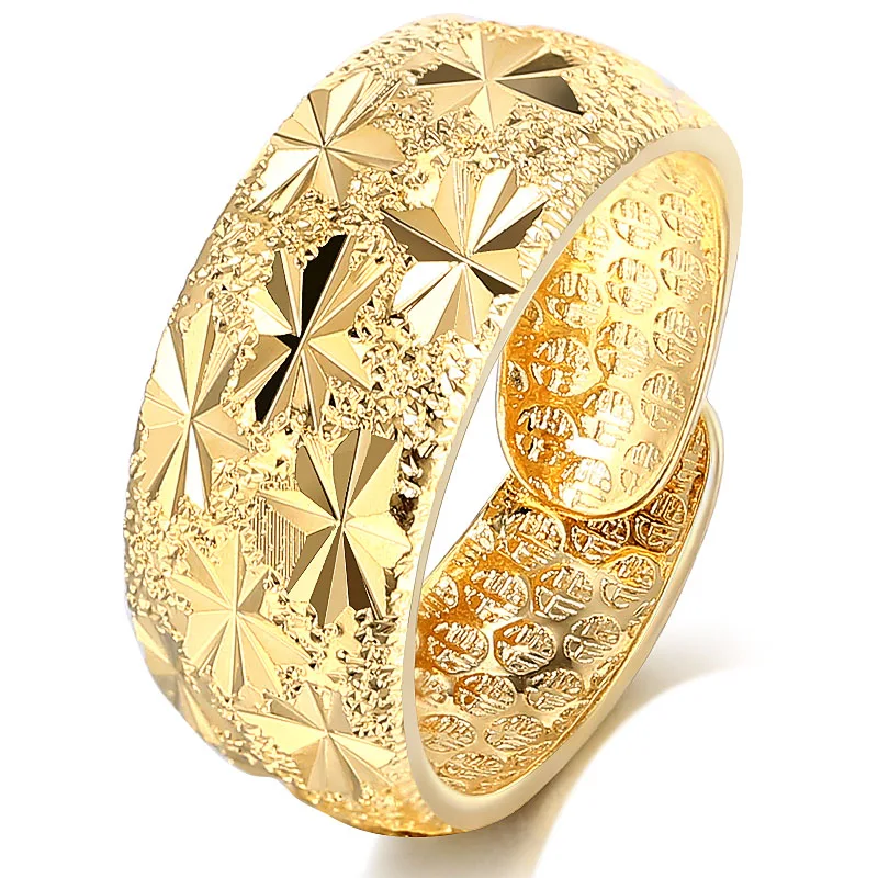 

New Fashion High Quality Gold Color Resizeable Flower Wedding Engagement Rings for Men Women