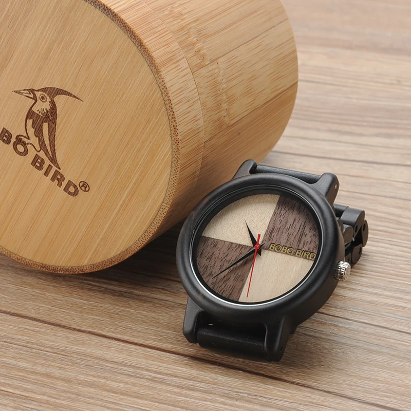 BOBO BIRD Mens Watches Ebony Wooden Quartz Watch with Japan Movement clock in wood Gift Box Can Customize Logo saat erkek