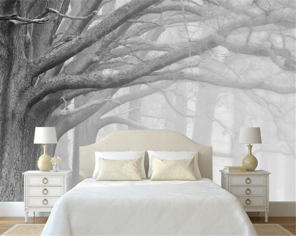 Us 885 41 Di Scontobeibehang 3d Carta Da Parati Soggiorno Camera Da Letto Murales Moderno In Bianco E Nero Foresta Albero Di Arte Della Parete Tv