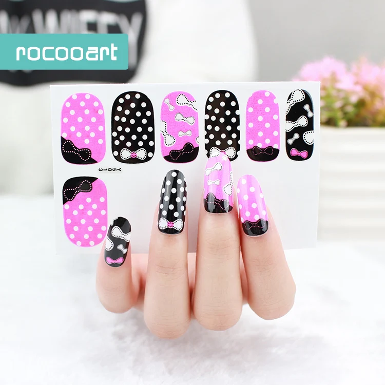 

Rocooart Y5213 Manicure Beauty Nail Wraps Foil Sticker Women Adhesive Nail Art Stickers Kawaii Pink Black Polka Dots Decorations