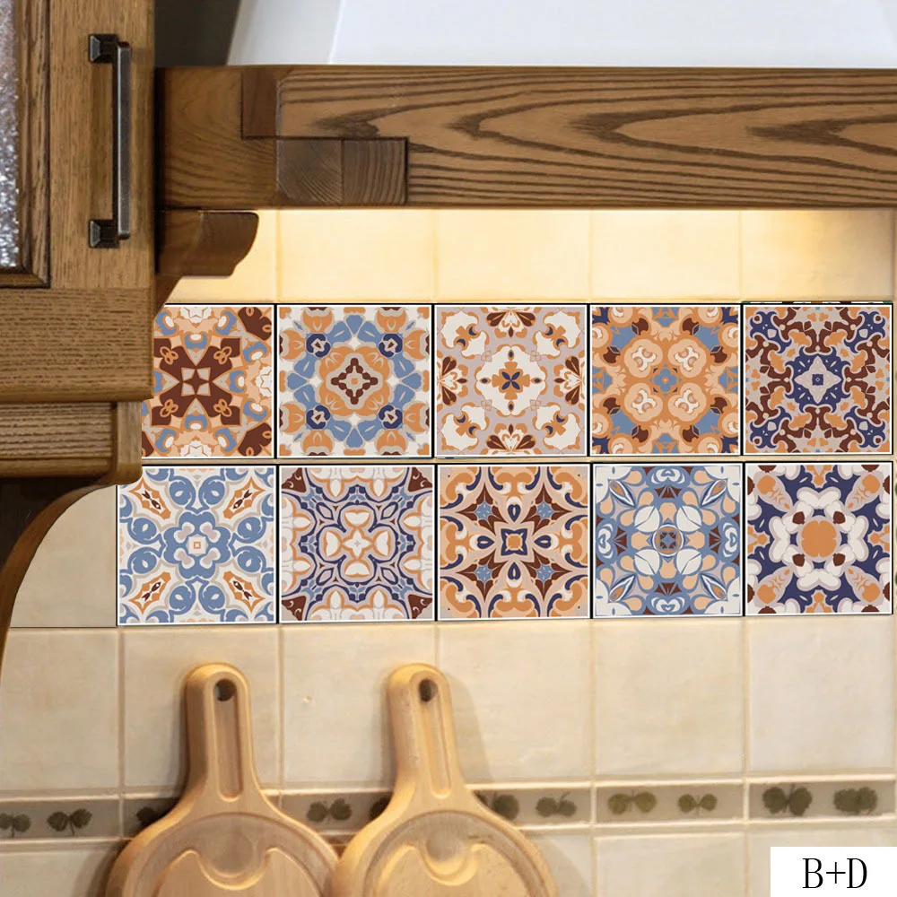 

Home Decorative Moroccan Tiles PVC Wall Stickers,Retro Tile Wall Art Decal,Adhesive Waterproof Kitchen Bathroom Furniture Decor