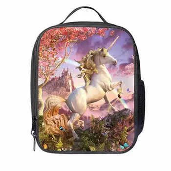 

Unicorn Lunch Bag Customized Black Horse Animal Anime Teenagers Boys Girls Kid School Thermal Cooler Insulated Tote Box