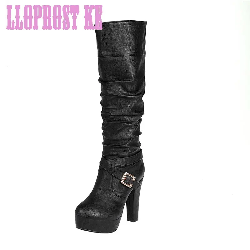 

Lloprost ke Fashion Women Knee Boots Sexy Flock High Heels Platform Round Toe Riding Boots Fashion Women Shoes 34-44 MAL186