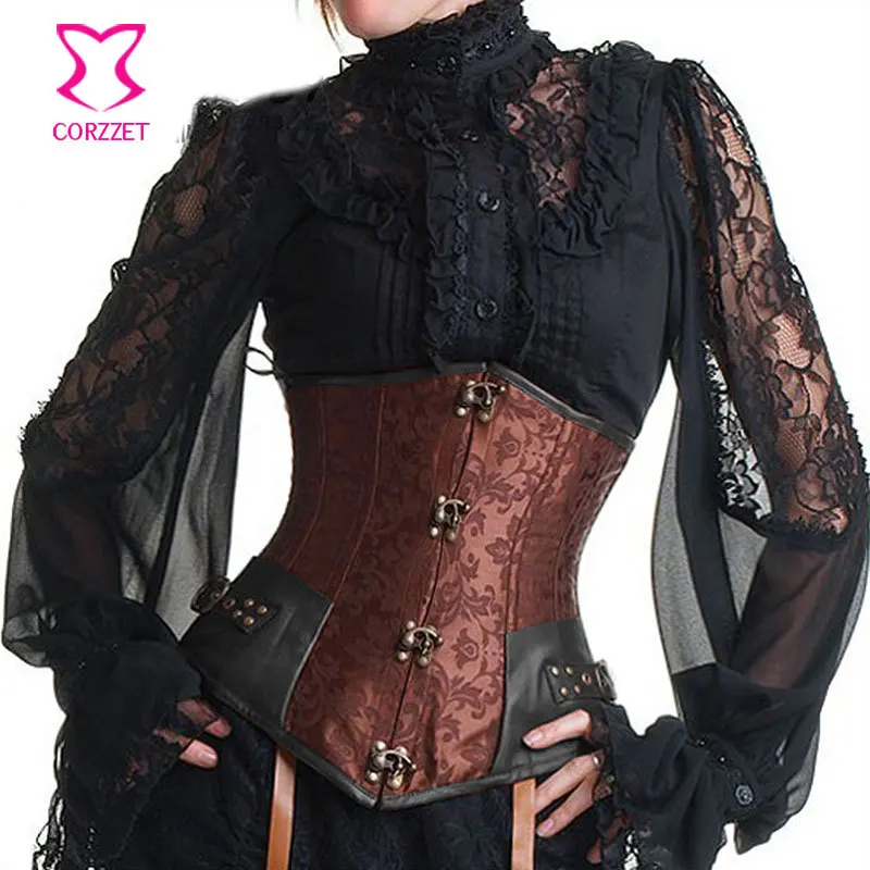 SZIVYSHI Womens Gothic Steampunk Steel Boned Underbust Waist Trainer Corset Top Brown SZIVYSHI Womens Gothic Steampunk Steel Boned Underbust Waist Trainer Corset Top Brown