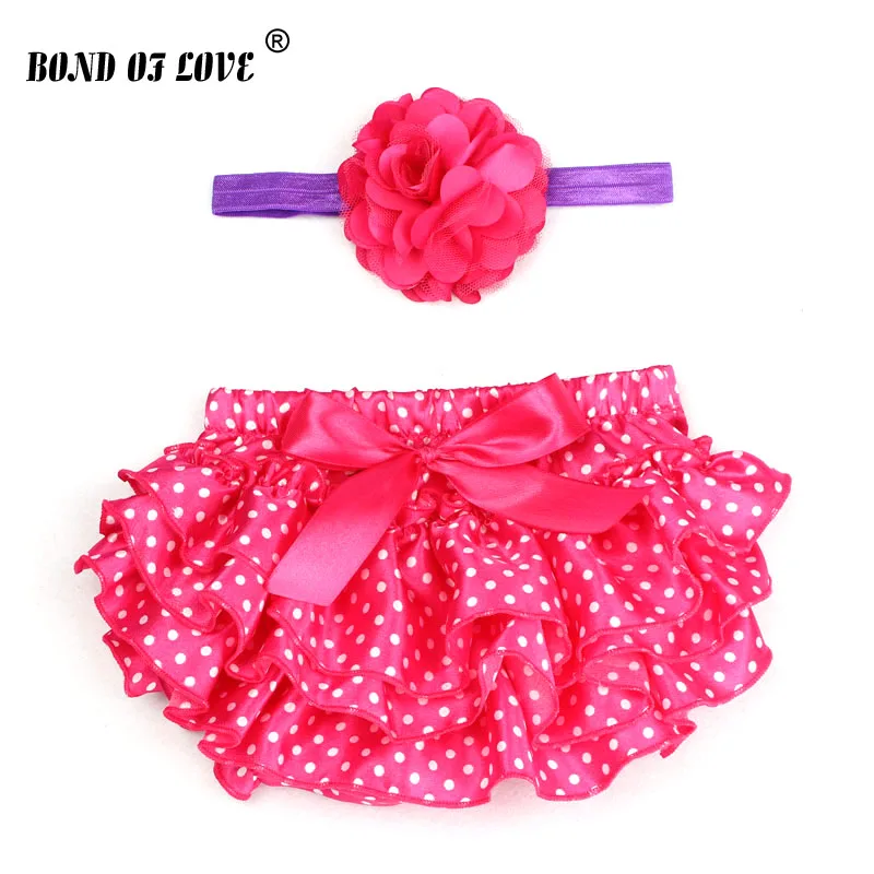 

Satin Floral Silk Bow Girl Tutu Ruffled Panties Infant Shorts diaper covers bloomers with Matching Headband Set bebe PP Shorts