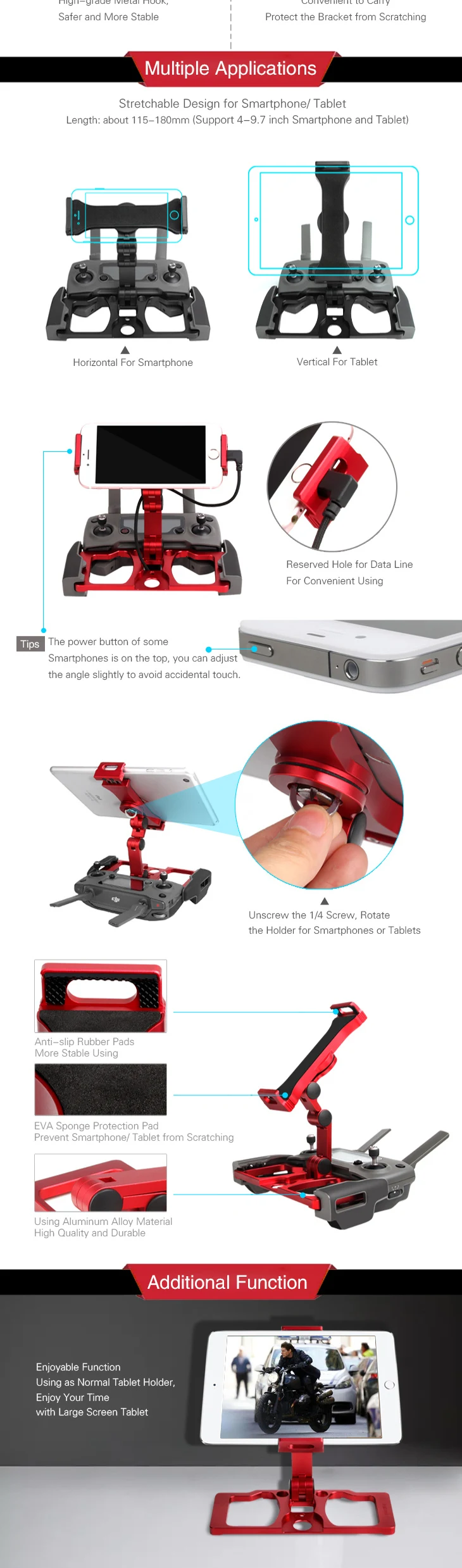 DJI пульт дистанционного управления смартфон/планшет Клип держатель для DJI Mavic 2 Pro/Air/Spark Drone кристаллический Монитор Кронштейн