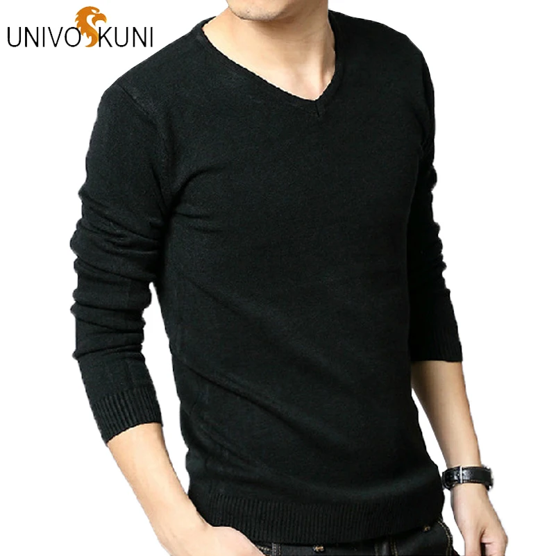 UNIVOS KUNI 2019 Autumn New Fashion 100% Cotton Casual Men Sweaters Pullover Slim Fit Solid Color MenS J436 | Мужская одежда