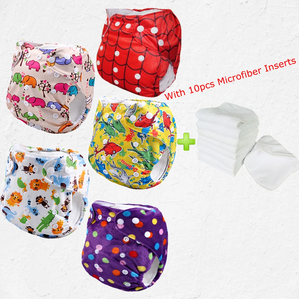 5pcs cheap baby washable diapers all in one size reusable With 10pcs 3