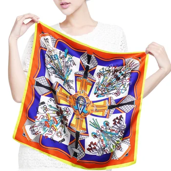 

girl 100% Silk Scarf Women neckerchief Small Square Scarf Neckerchief 2019 Silk Scarf 52*52cm