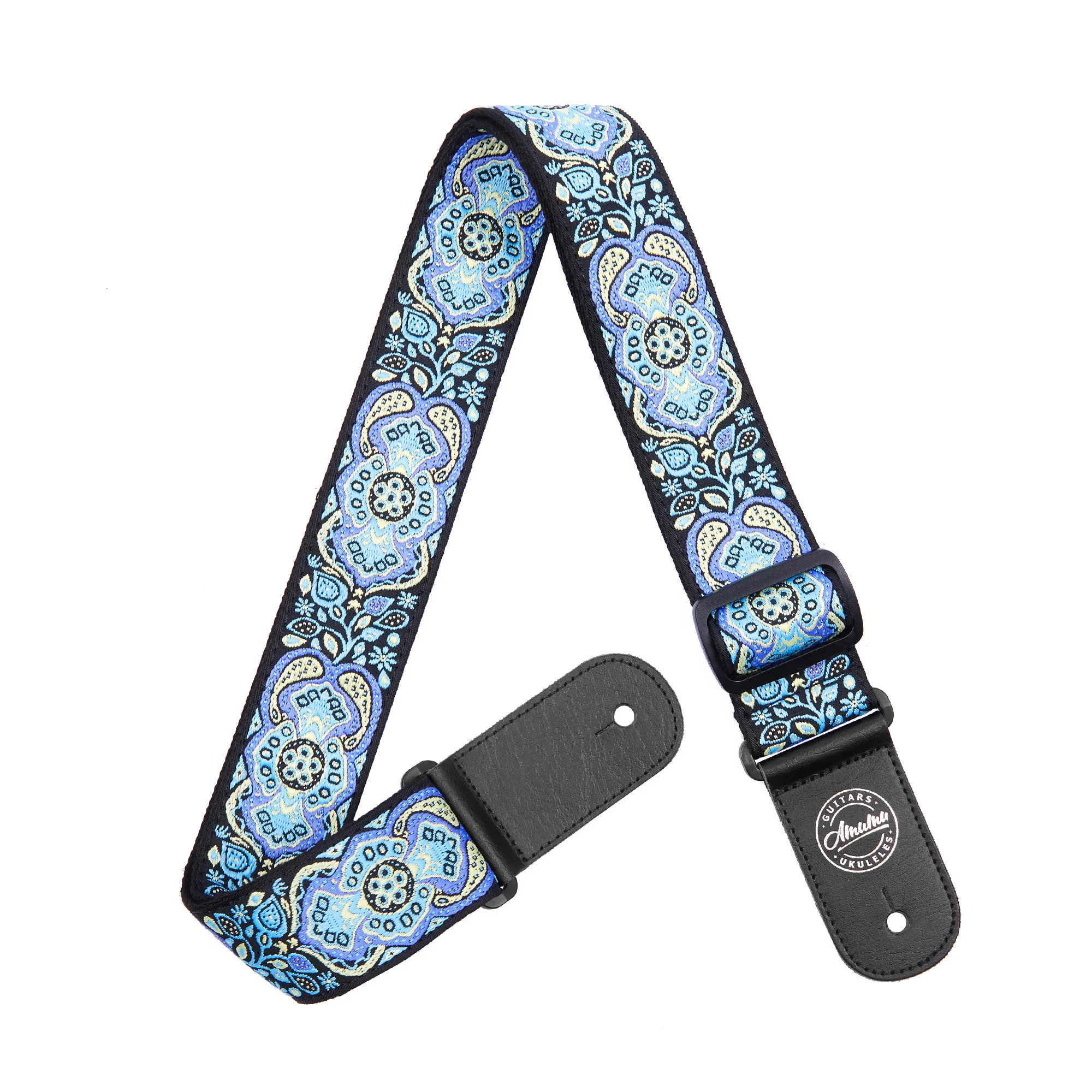 Woodstock Blue jacquard Cotton Guitar Straps for Folk Acoustic Electric