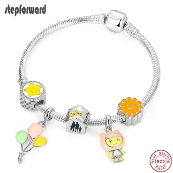 

STEP FORWARD Real 925 Sterling Silver Colorful Balloon Pendant Daisy Charms Bracelets & Bangles for Women Silver Jewelry WLB021