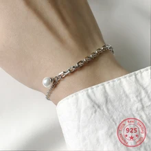 925 пробы серебряные Простые европейские американские Ретро Винтажные жемчужные браслеты женские ювелирные изделия