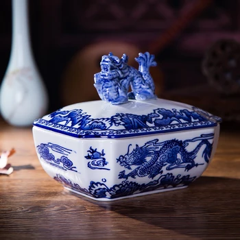 

The blue and White Porcelain Jewelry Box Necklace Earrings storage storage box Home Furnishing decorative ornaments GONGTING cer