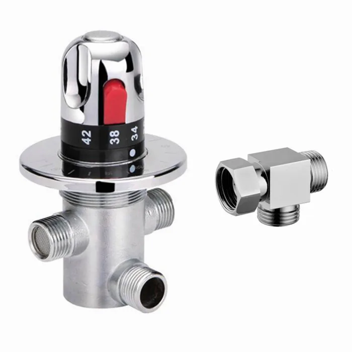 Free shipping brassThermostatic Mix Valve with 3 way adapter valve Adjust the Mixing Water Temperature Thermostatic mixer AF00D direct warm mix river system center intelligence water diversion organ temperature control mixing ball valve 25 mm thread 1 mpa