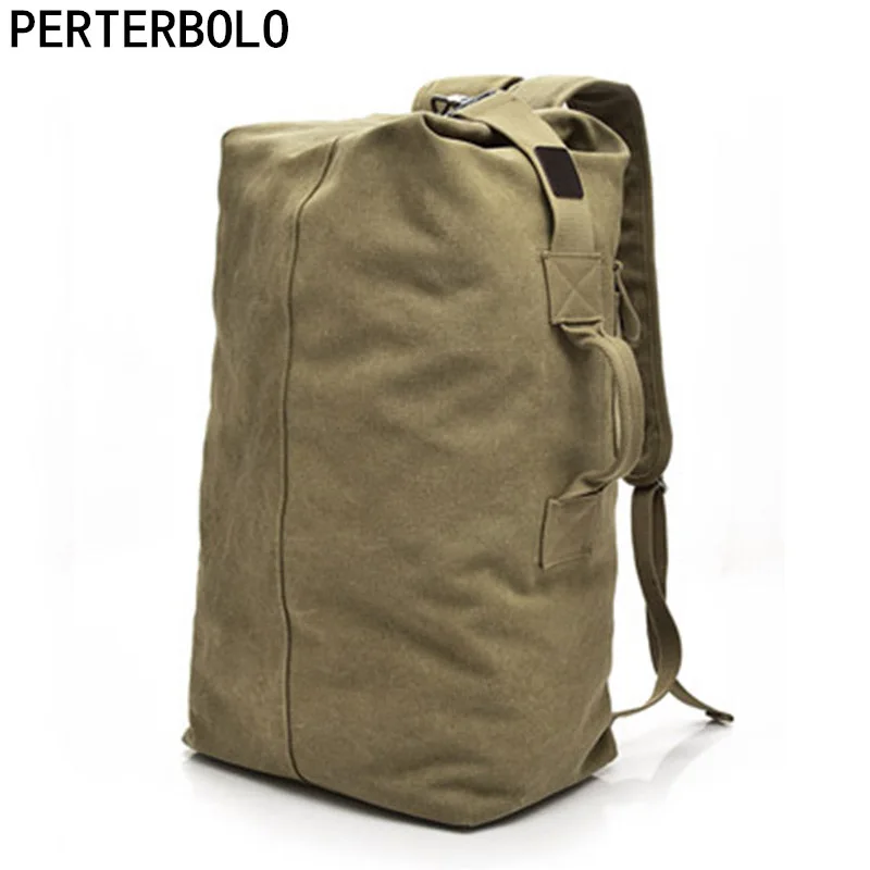 

PERTERBOLO Vintage canvas larger capacity Backpack men's bucket backpack Multifunctional casual Weekend Bags