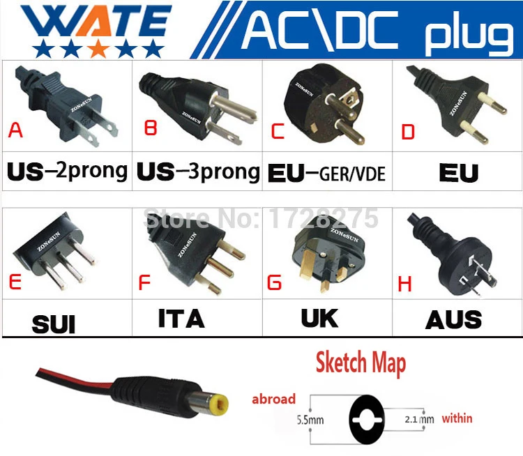 Зарядное устройство переменный ток постоянный ток конвертер адаптер переключения Питание 5 V 2A 100 V-240 V 3,5 мм* 1,35 мм для камеры видеонаблюдения штепсельная вилка европейского стандарта