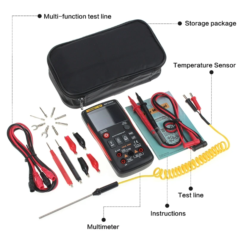 

Q1 True-RMS Digital Multimeter Auto Button 9999 Counts Analog Bar Graph Tester