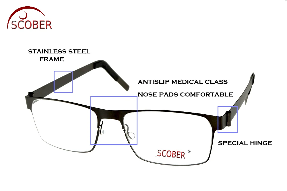

= SCOBER = Progressive Multifocal Reading Glasses Designer Half-rim MEN Titanium alloy See Near And Far TOP 0 ADD +1 To +4