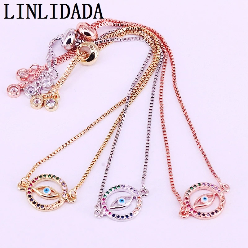 8 шт Шарм Радуга мульти CZ цирконий глаз круглые медные цепи браслеты для женщин ювелирные изделия