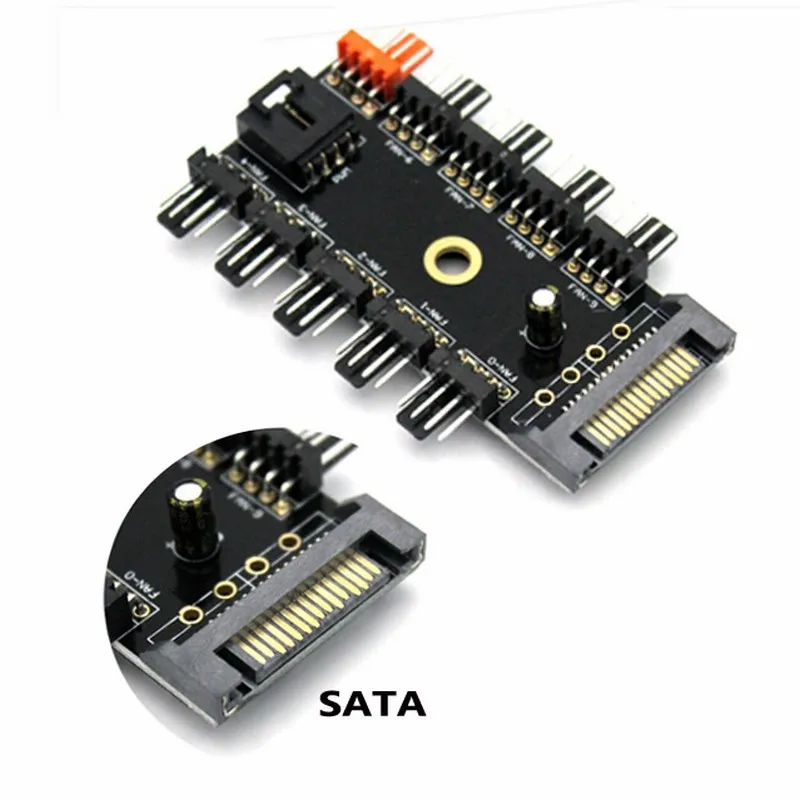 2 Sets Gdstime SATA Power to 10x4P Fan Hub 1 to 10 Channel Hub of 4Pin