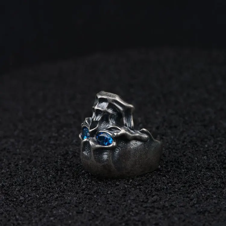 Черное кольцо FNJ с черепом, 925 серебро, Anillos, новая мода, голубой циркон, S925 Стерлинговое Серебро, кольца для мужчин, ювелирное изделие, регулируемый размер, bague