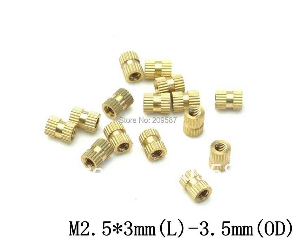 100 шт Латунная гайка с накаткой M2.5* 3 мм(L)-3,5 мм(OD) Метрическая Резьбовая вставка