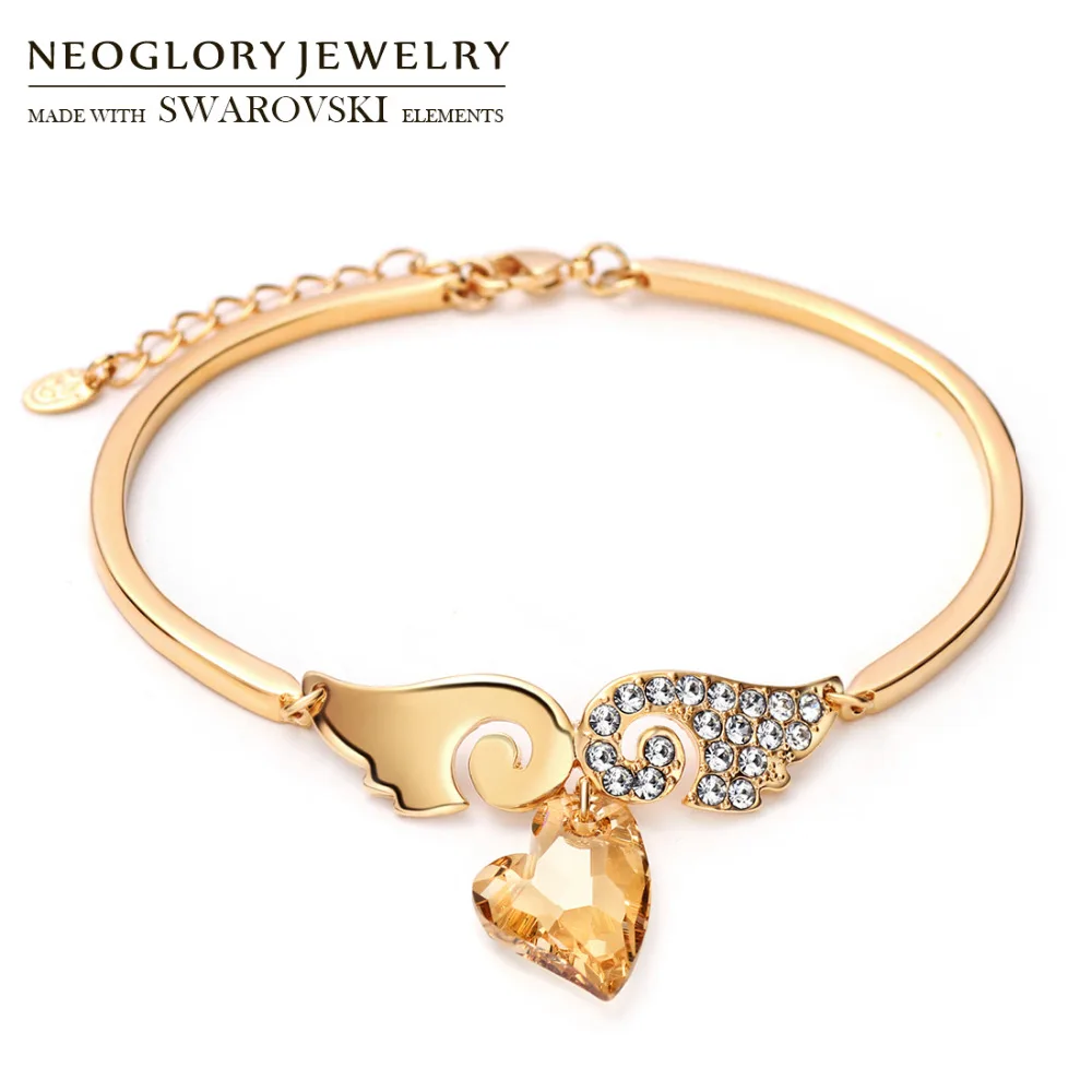

Neoglory Austria Crystal & Auden Rhinestone Bangle Exquisite Love Heart With Wings Design Champagne Gold Color Fashion Bracelet