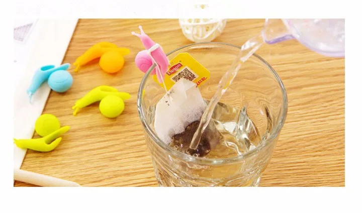 6 5PCS Cute Snail Silicone Tea Bag Hanging Mug Cup Clip Tea Infuser Easter Birthday Party Supplies Wedding Decoration Kids Gifts