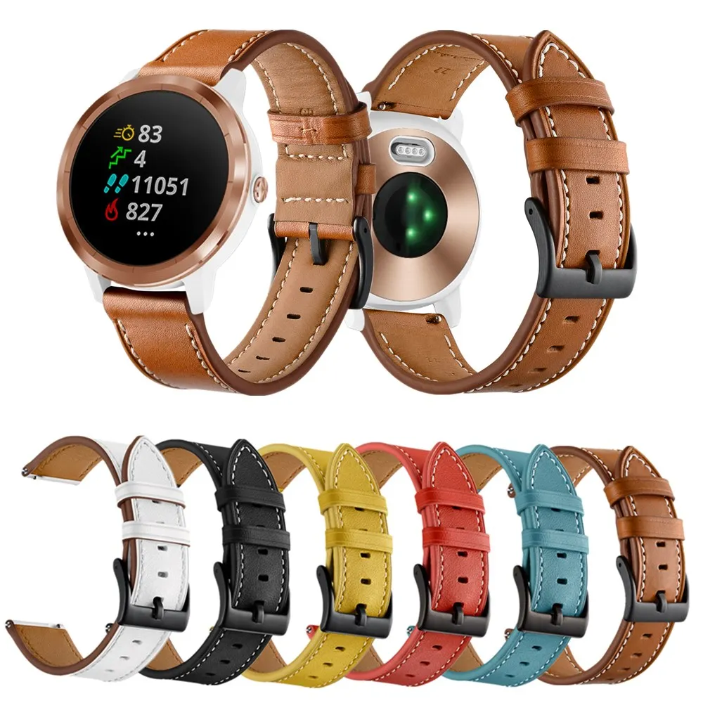 22 мм 20 кожаный ремешок для Garmin Vivoactive 3/4/Vivomove HR Браслет Samsung Galaxy Watch 3 41/45 мм/42/46 мм/Active