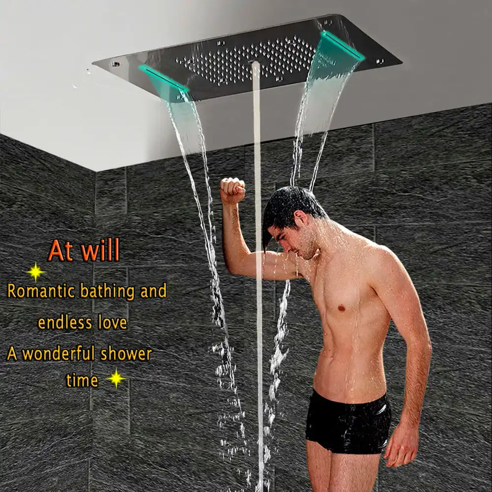 Luxury Shower Head LED Ceiling Square 400x400 SUS304 Stainless Bathroom