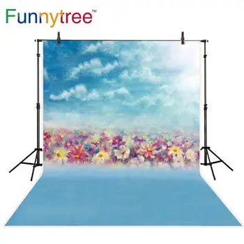 

Funnytree backdrop for photographic studio oil painting sky colorful flowers spring baby shoot background photobooth photocall