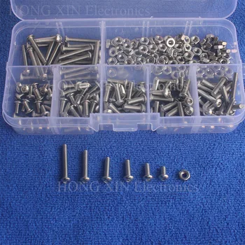 

250pcs/set M3 Button Head screw 304 Stainless Steel Hex Socket Screws Bolt With Hex Nuts Assortment Kit Repair Tool Sample box