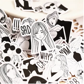 40pcs Creative Cute Self-made Black and white fashion girl Scrapbooking Stickers /Decorative Sticker /DIY Craft Photo Albums