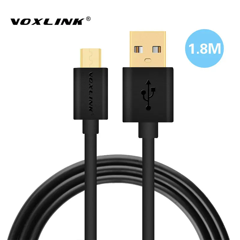  VOXLINK PowerLine Gold Plate Micro USB Cable 1.8m 3ft Hi-speed Charging USB Cable Black Sync Cable for Android Phone Tablet 