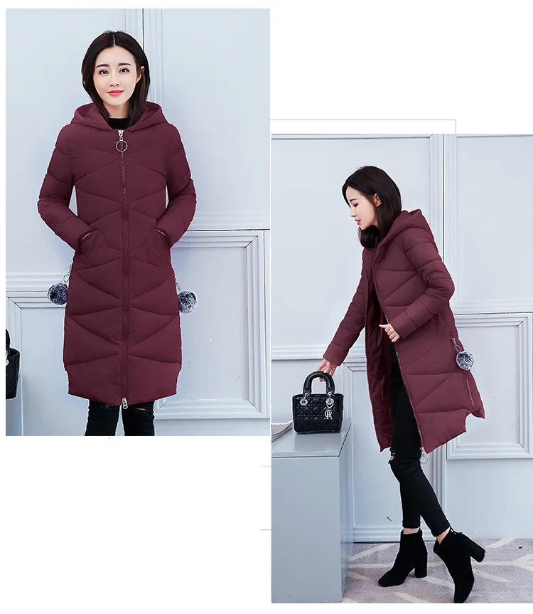 Зимняя новинка, женская пуховая хлопковая куртка с капюшоном, пальто, модное повседневное тонкое длинное пальто, теплое женское хлопковое базовое пальто, большие размеры 4XL