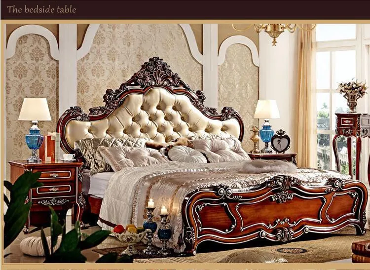 Современная Европейская кровать из массива дерева Мода Резные 1,8 м кровать французская мебель для спальни 7885