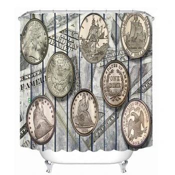 

MYRU 3D Print Waterproof Coins Shower Curtains Bath Products Bathroom Decor with Hooks