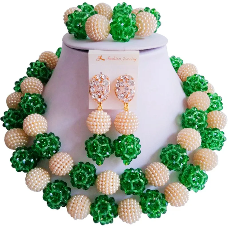 High Cost Performance Green Beige Women Anniversary Crystal African Beads Jewelry Sets 2C-ZZSJ-44