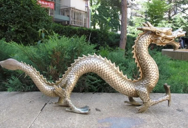 

Collectible bronze lion statue S0454 Chinese Folk exquisite White Copper Silver Feng Shui Lucky Fly Dragon Art Statue B0403