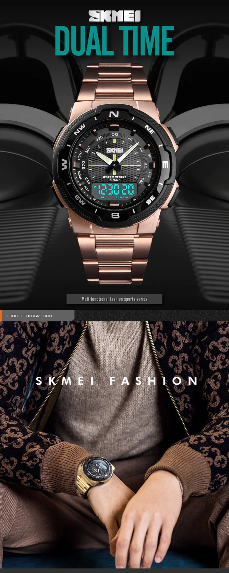 Sports Watches Top Brand Fashion Quartz Watches Men Steel Business Waterproof Led Digital Watch Male Clocks reloj hombre SKMEI -