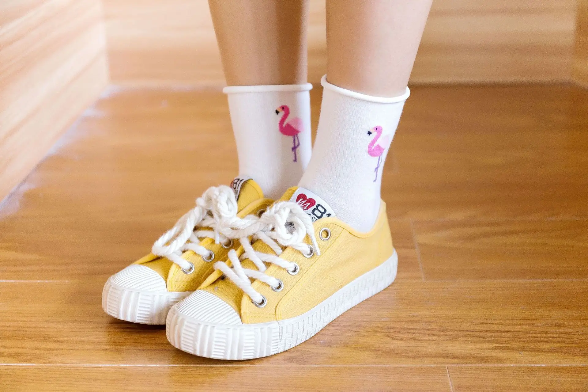 Новинка, женские хлопковые носки, модные, всесезонные, с рисунком фламинго, для женщин, тренд Harajuku, свободные носки