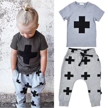 2017 summer kids clothing sets Cartoon cross pattern Short sleeve T-shirts Printed Pants boys casual Suits Childrens Sets Boys