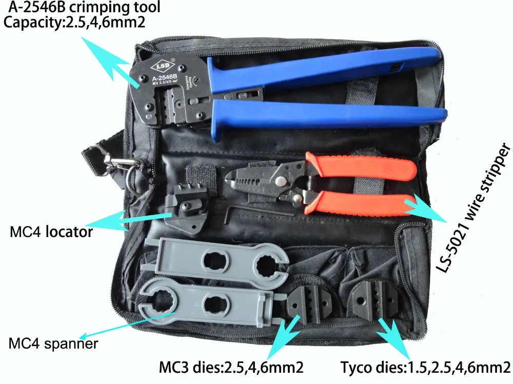 ISO9001: 2008 A-K2546B набор инструментов MC4 обжимной инструмент MC3 обжима штампов для зачистки кабеля, MC4 гаечный ключ сочетание Солнечной PV набор