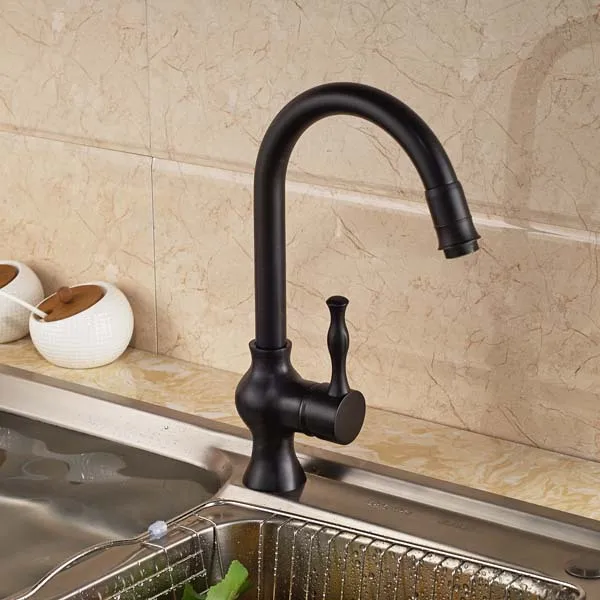 

Swivel Spout Oil Rubbed Bronze Kitchen Faucet Vessel Sink Mixer Tap Deck Mounted