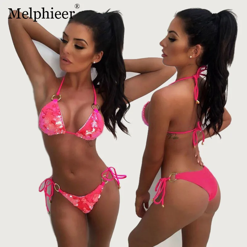 Мини бикини с блестками 2019 Mujer Biquinis сексуальный купальник из двух частей женские