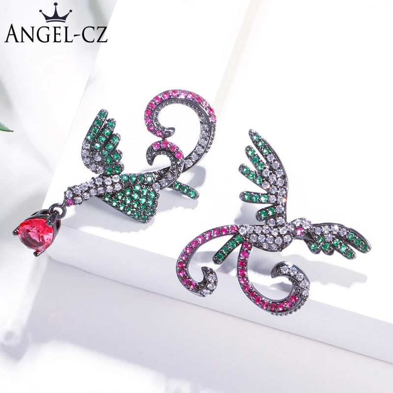Женские винтажные сережки гвоздики ANGELCZ в форме феникса с серебристыми ушками