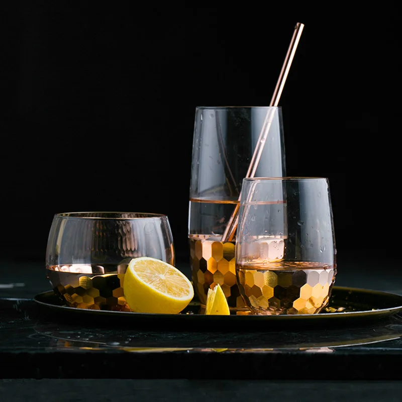 

European type rose gold glass water cup juice drink cup transparent Beer Cup Home tea cup