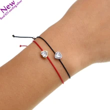 Тонкий браслет с красной нитью в форме сердца cz, плетеный веревочный браслет для женщин, регулируемый браслет из серебра 925 пробы