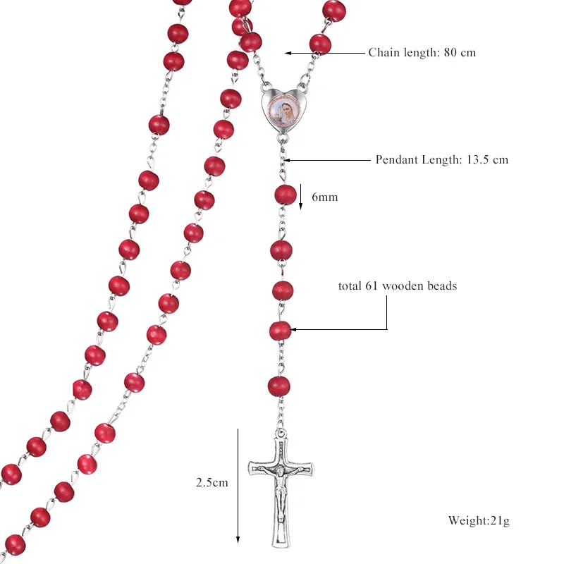 Красный 6 мм деревянный с fragrancel Цепочки и ожерелья молиться Цепочки и ожерелья Розарий религиозных бисера украшения ожерелье Иисус ювелирные изделия заводская распродажа