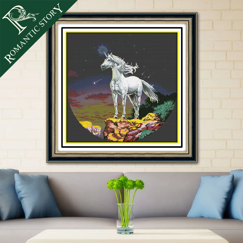 

Romantic Story European and American Style DIY DMC 11CT Cross Stitch Star Unicorn Pattern Handmade Cross-Stitch Needlework